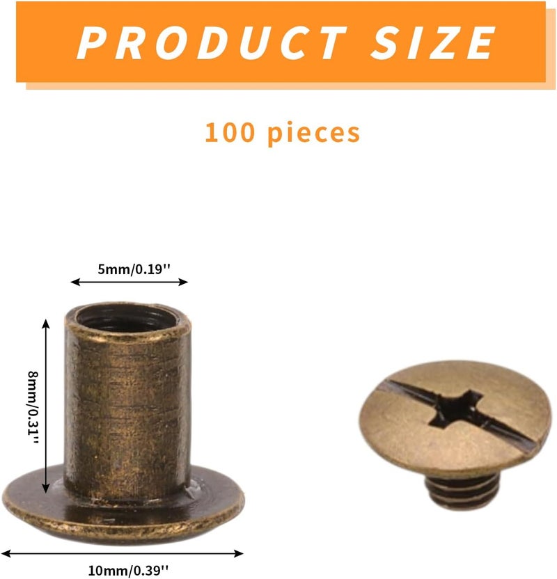 Begino 100pcs Chicago Screw M5x8mm Slotted Binding Screws for Rivet Book Binding,Bronze - Image 2